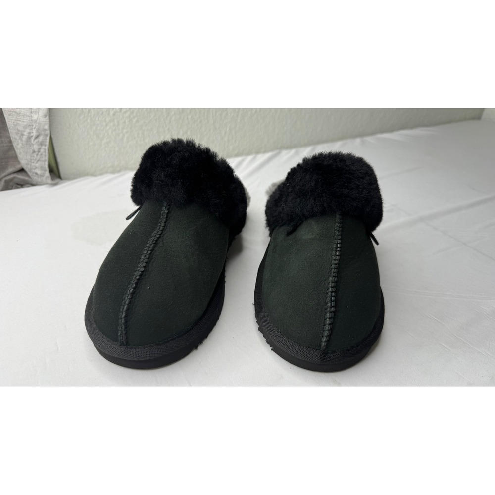 Fireside by Dearfoams Sydney Suede Sheepskin Scuff Slippers Green Womens 7
